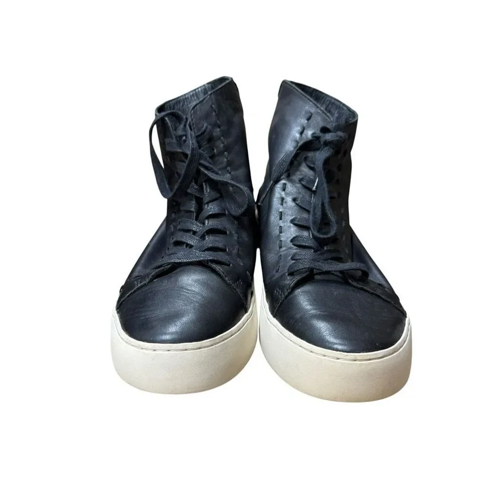 Frye Lena black leather high-top sneakers distinct whipstitch detail size 8